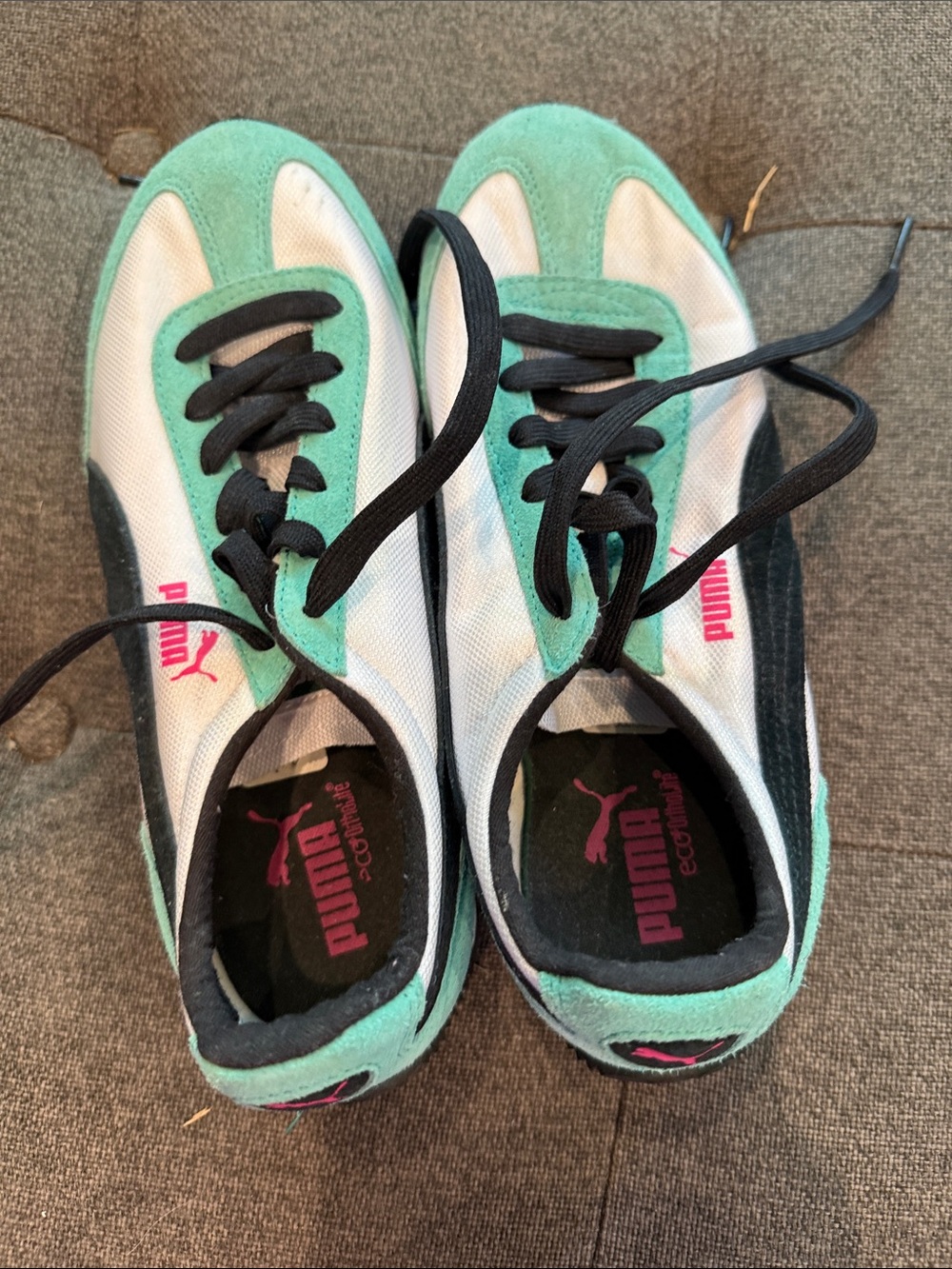 Puma Women's Mint Green, White & Black Lace-Up Sneakers